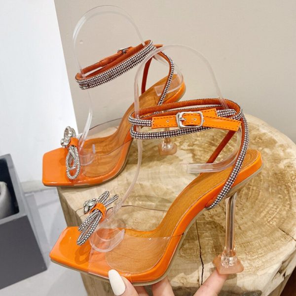 Vanessas Rhinestone Bowknot Sandals for Women with PVC Transparent Shoes, Ideal for Summer Party and Wedding