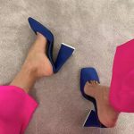 Vanessas Blue Triangle High Heels Mules for Women - Runway Square Toe Slip-On Sandals