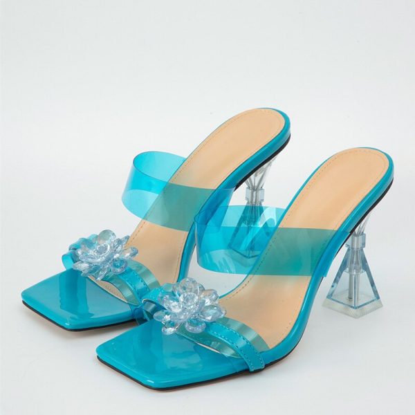 Vanessas Women's Transparent Flower High Heel Slippers - Fashion Crystal Mule Sandals