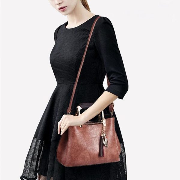 Luxury Quality Women Leather Casual Tote Vintage Tassel Female Shoulder Bag