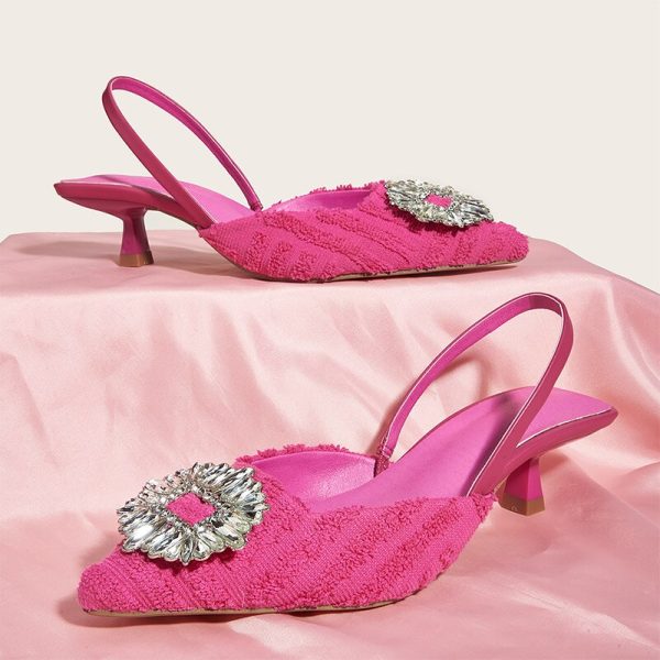 Vanessas Summer Women Sandals Pointed Toe Rhinestone Low Heels Ladies Wedding Party Sandals