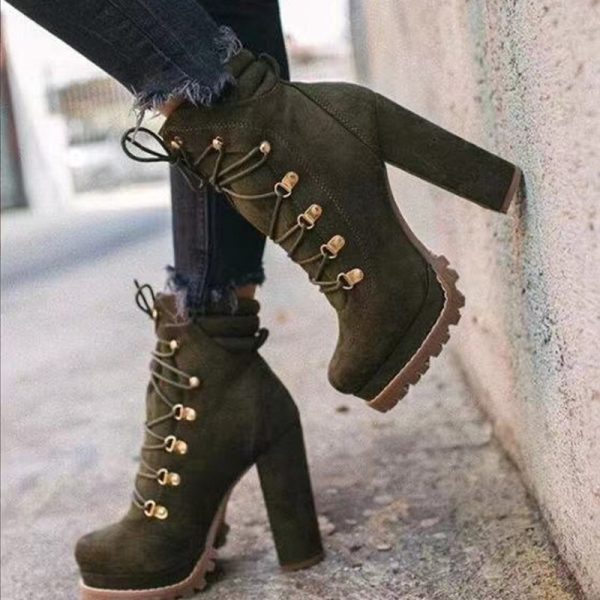 Vanessas Women's Flock Ankle Boots with Lace Up and High Heels for Fashionable Autumn Wear