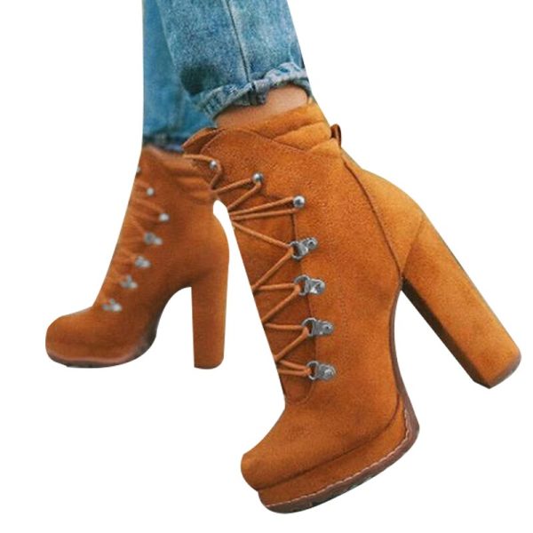 Vanessas Women's Flock Ankle Boots with Lace Up and High Heels for Fashionable Autumn Wear