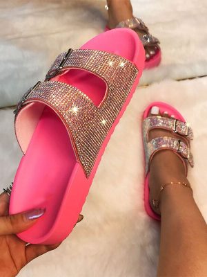 Women's Fashionable Bling Slippers with Colorful Rhinestone for Summer Casual Wear