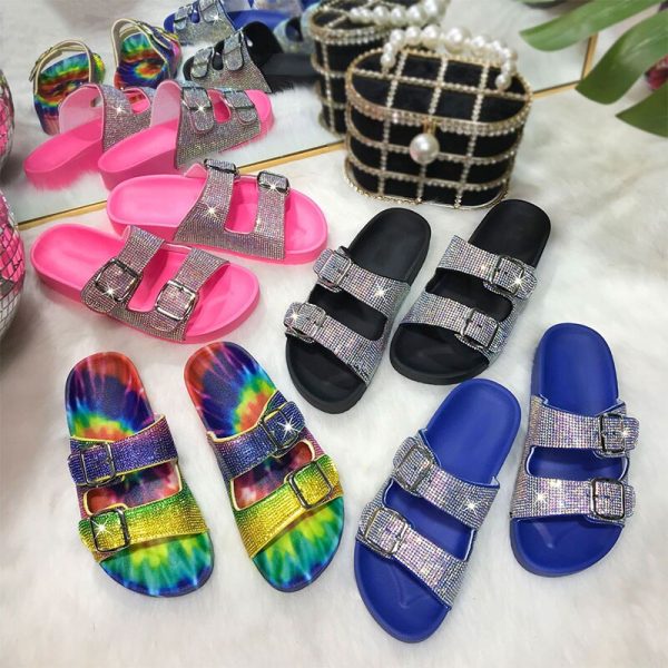 Women's Fashionable Bling Slippers with Colorful Rhinestone for Summer Casual Wear