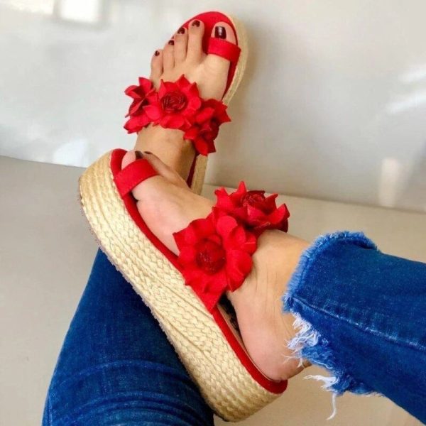 Vanessas Platform Sandals Women Ladies Open Toe Slip On Flower Summer Sandals