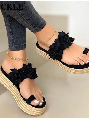 Vanessas Platform Sandals Women Ladies Open Toe Slip On Flower Summer Sandals