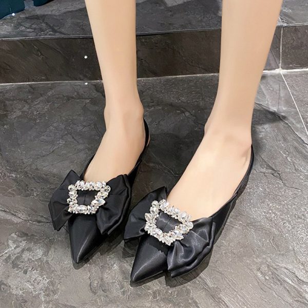 Vanessas Sandals Women Pumps Summer Rhinestone Ladies Flat Shoes Butterfly Knot Elegant Designer Sandals