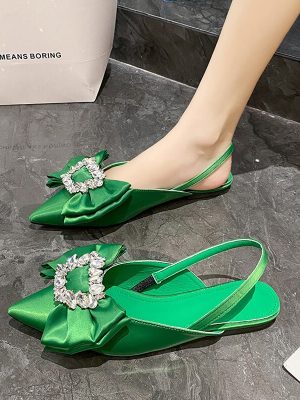 Vanessas Sandals Women Pumps Summer Rhinestone Ladies Flat Shoes Butterfly Knot Elegant Designer Sandals