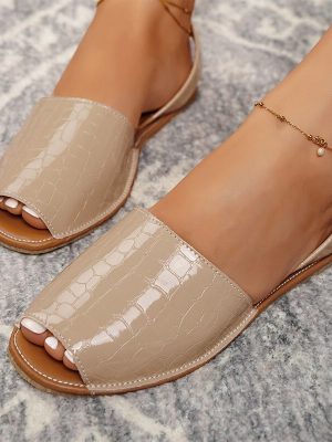 Vanessas Sandals Women Summer Peep Toe Slip-on Ladies Flat Sandals