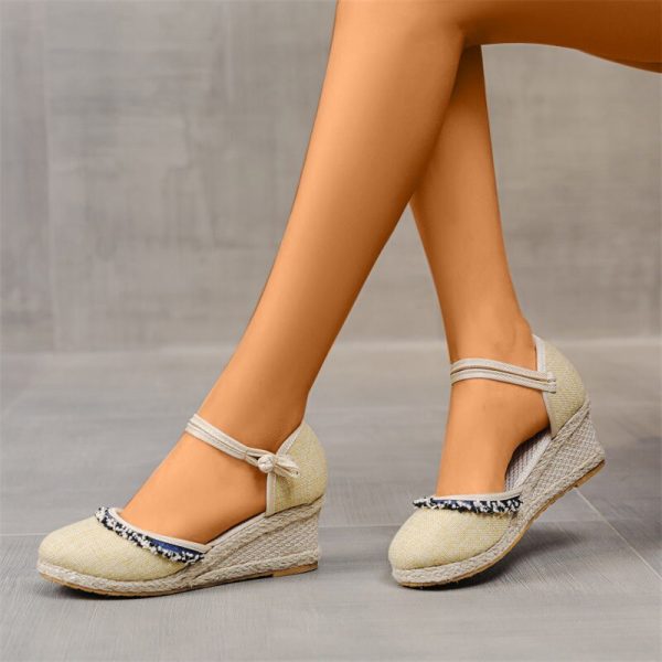 Vanessas Sandals Women Summer Slip-on Shallow Wedges Retro Ethnic Female Sandals