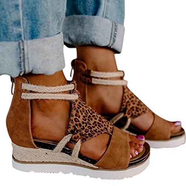 Vanessas Summer Women Sandals Peep Toe Leopard Wedge Platform Sandals