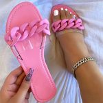 Vanessas Summer Women's Slippers Flats Metal Chain Ladies Slides Square Toe Flip Flops