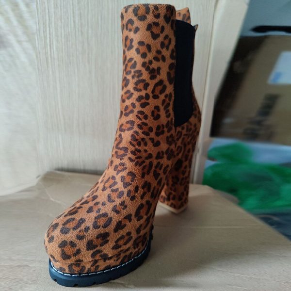 Vanessas Women Ankle Boots Flock Leopard Slip On Short Boots