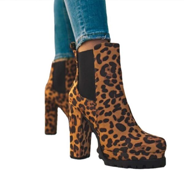 Vanessas Women Ankle Boots Flock Leopard Slip On Short Boots