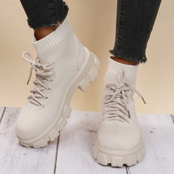 Vanessas Women Boots Knitted Lace Up Autumn Platfrom Ladies Ankle Boots