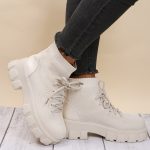 Vanessas Women Boots Knitted Lace Up Autumn Platfrom Ladies Ankle Boots