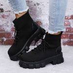 Vanessas Women Boots Knitted Lace Up Autumn Platfrom Ladies Ankle Boots