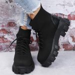 Vanessas Women Boots Knitted Lace Up Autumn Platfrom Ladies Ankle Boots