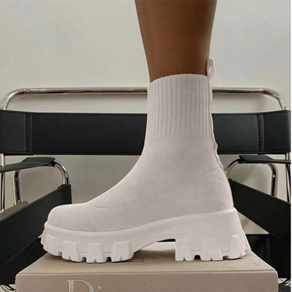 Vanessas Women Boots Knitted Platform Shoes Socks Ankle Boots