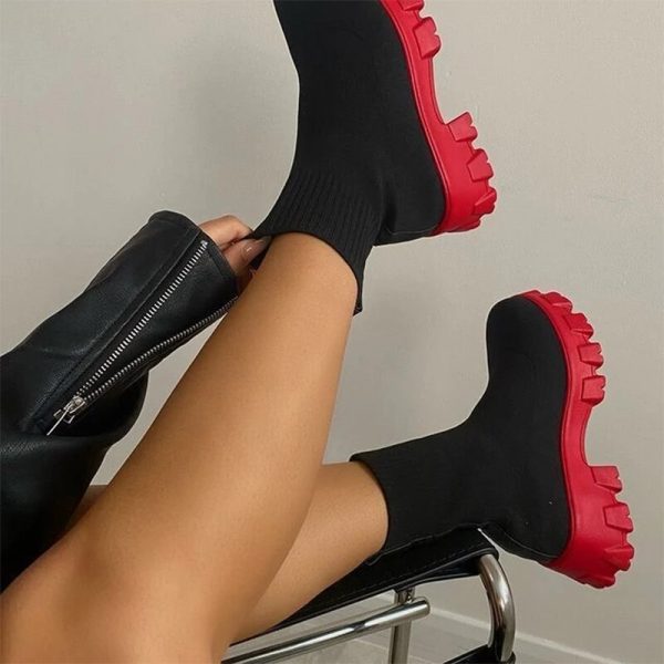 Vanessas Women Boots Knitted Platform Shoes Socks Ankle Boots