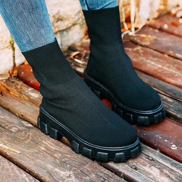 Vanessas Women Boots Knitted Platform Shoes Socks Ankle Boots