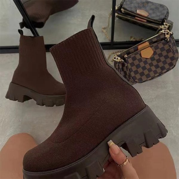 Vanessas Women Boots Slip On Western Ankle Boots Platform Knitted Ladies Autumn Socks Boots
