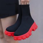 Vanessas Women Boots Slip On Western Ankle Boots Platform Knitted Ladies Autumn Socks Boots