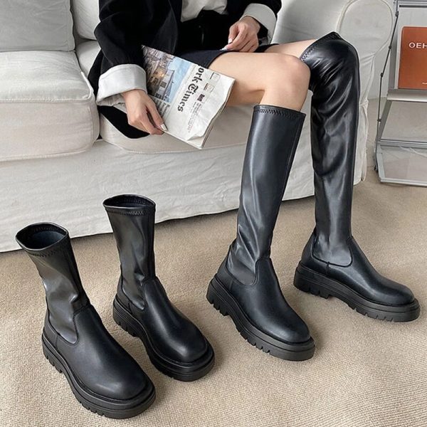 Vanessas Women Over The Knee Boots Pu Leather Autumn Winter Soft Platform Ladies Shoes