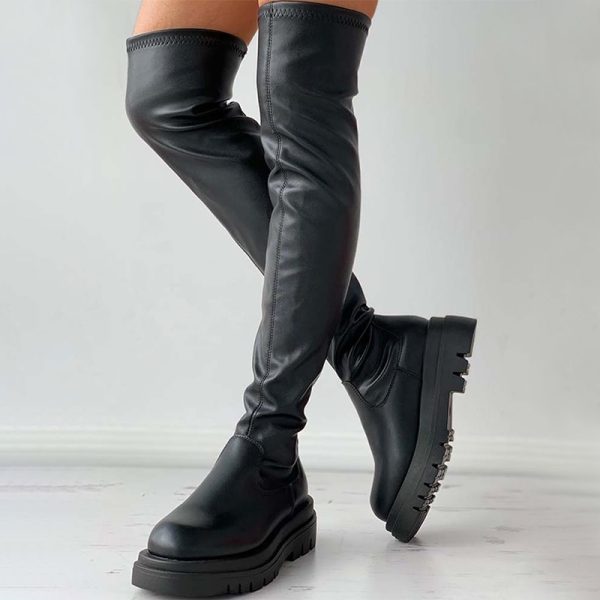 Vanessas Women Over The Knee Boots Pu Leather Autumn Winter Soft Platform Ladies Shoes