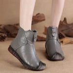 Vanessas Women PU Leather Ankle Boots Flats Pleated Ladies Boots