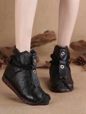 Vanessas Women PU Leather Ankle Boots Flats Pleated Ladies Boots