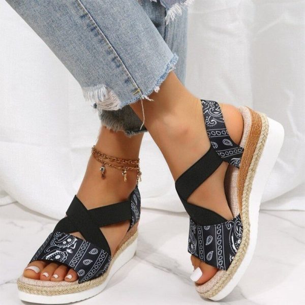 Vanessas Women Sandals Peep Toe Wedges Female Causal Elastic Band Slip-on Ladies Sandals