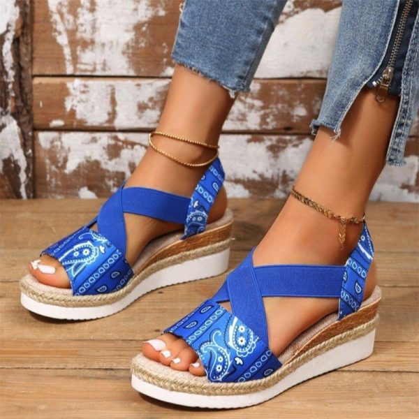 Vanessas Women Sandals Peep Toe Wedges Female Causal Elastic Band Slip-on Ladies Sandals