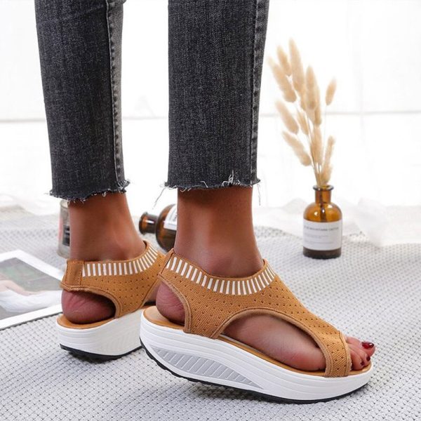 Vanessas Women Sandals Wedges Slip On Knitting Ladies Peep Toe Casual Summer Sandals