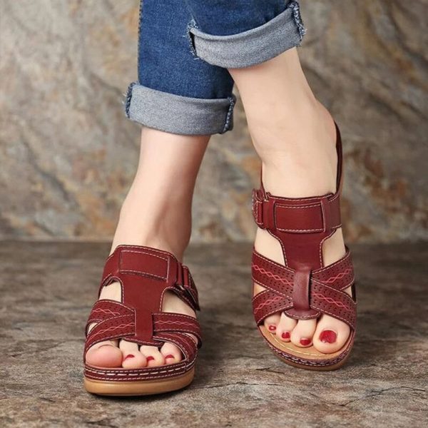 Vanessas Women Summer Slippers Platform Open Toe Hook Loop Woman Cross Casual Sandals