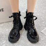 Vanessas Women's Lace-Up Ankle Boots with Splicing and PU Leather Platform for 2023 Autumn Fashion
