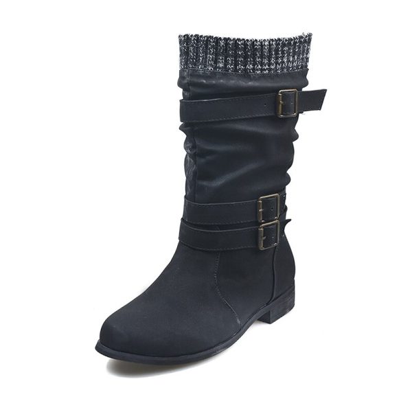 Vanessas Women's Boots Ladies Shoes Knitted Mid Calf High Boots