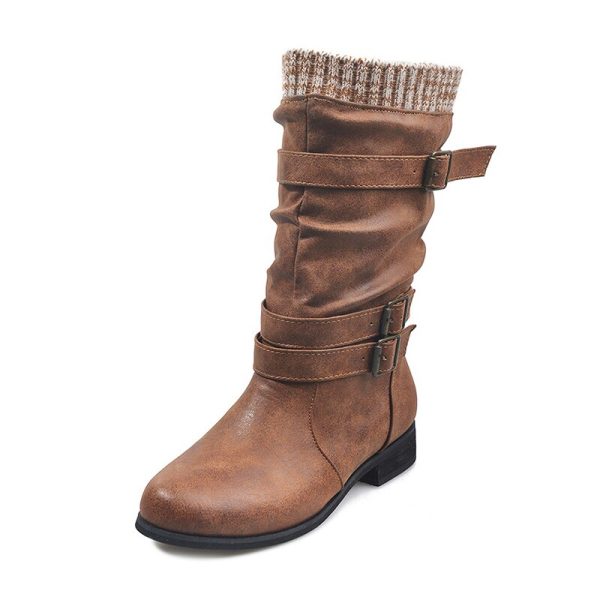 Vanessas Women's Boots Ladies Shoes Knitted Mid Calf High Boots