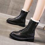 Vanessas Winter Leather Women's Boots with Warm Plush Lining, Fashion Lace-Up Design, and Platform Soles for Ladies