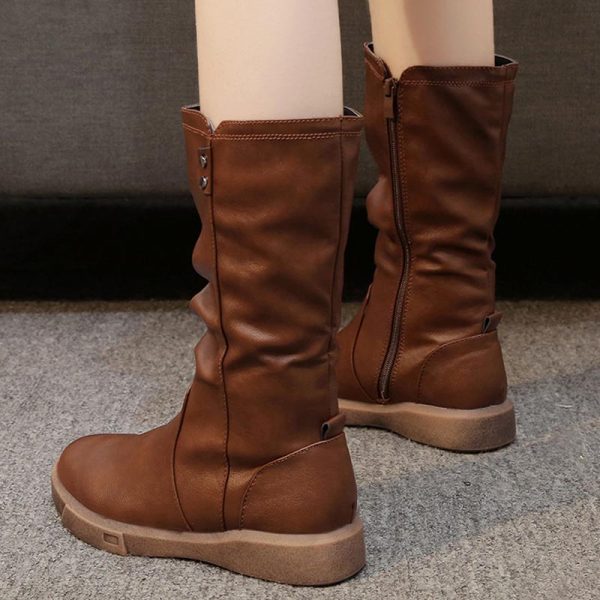 Vanessas Women's Mid-calf Boots Pu Leather Zipper Fashion Short Plush Ladies Boots