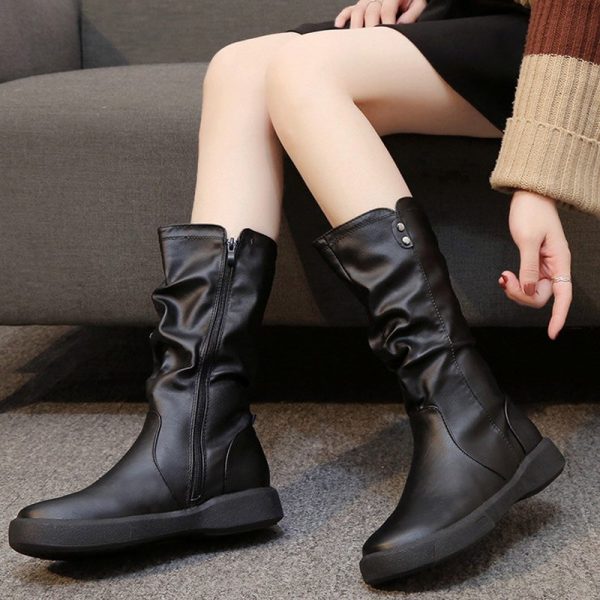 Vanessas Women's Mid-calf Boots Pu Leather Zipper Fashion Short Plush Ladies Boots