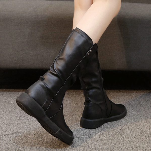 Vanessas Women's Mid-calf Boots Pu Leather Zipper Fashion Short Plush Ladies Boots