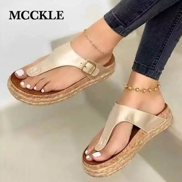 Women's Summer Gladiator Platform Flat Sandals with Cork Sole for Outdoor Wear