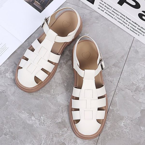 Vanessas Women's Summer Sandals with Hollow Out Design and Buckle Strap - Low Heel Fashion Shoes