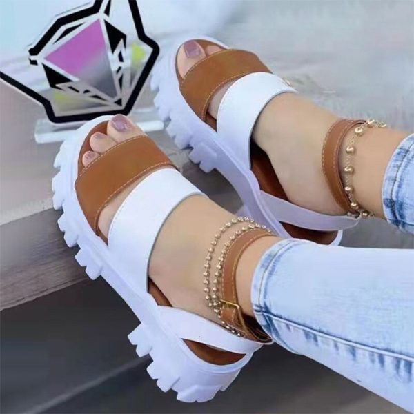 Vanessas Women's Sandals Platform Female Sandal Summer Causal Pu Leather Buckle Strap Thick Bottom Sandals