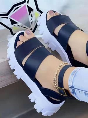 Vanessas Women's Sandals Platform Female Sandal Summer Causal Pu Leather Buckle Strap Thick Bottom Sandals