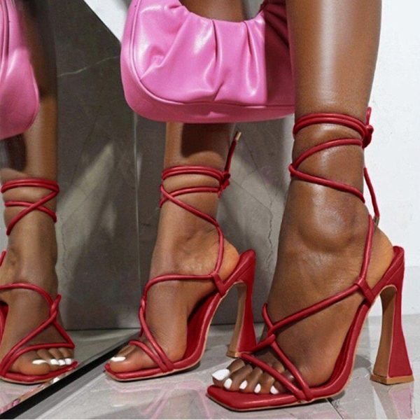 Vanessas Women's Sandals Square Toe High Heels Ladies Party Ankle Strap Female Sandals