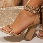 Vanessas Summer Rhinestone Sandals for Women - Square Toe, High Heels, Party/Wedding Design