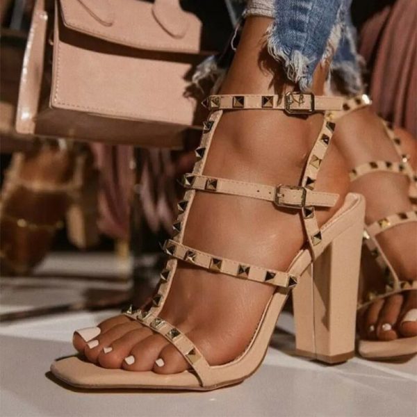 Vanessas Summer Rhinestone Sandals for Women - Square Toe, High Heels, Party/Wedding Design